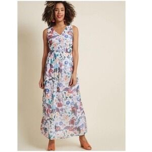 Yumi Marvelous Musings Seahorse Floral Print Maxi Dress V-Neck Dress‎ 12